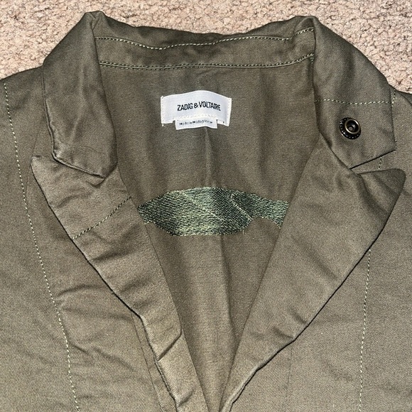 Zadig & Voltaire Virginia Camo Skull Lurex Embroidered Military Jacket Green M - Picture 9 of 11